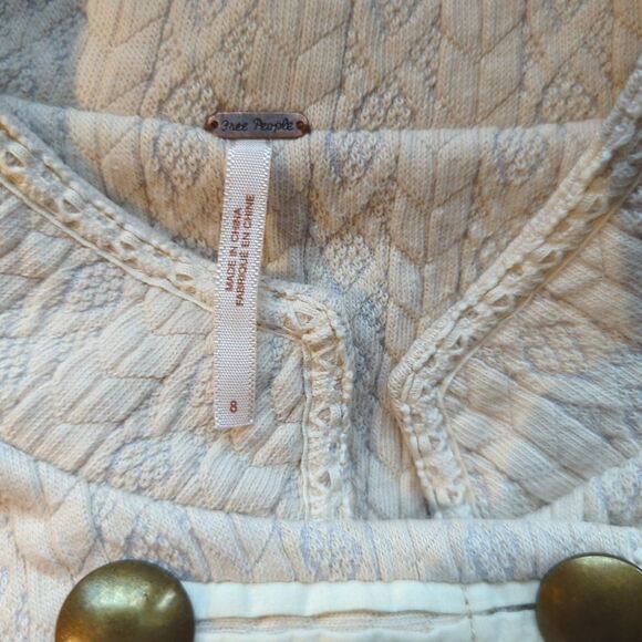 Free People Military Double Breasted Peplum Jacket 8 Cream Crochet Fringe Boho - Picture 5 of 8